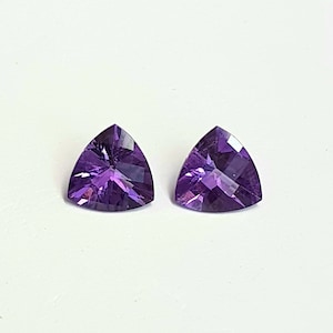 Natural Amethyst, 8 mm Pair Trillion Cut, Checkerboard Cut African Amethyst, calibrated Amethyst, February birthstone, purple violet