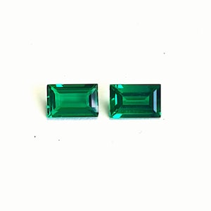 Created Emerald, 7×4.5 MM Baguette Cut, Lab Grown Pair Baguettes Green Emerald, Loose Lab Emerald, Matching Pair Hydrothermal Emerald