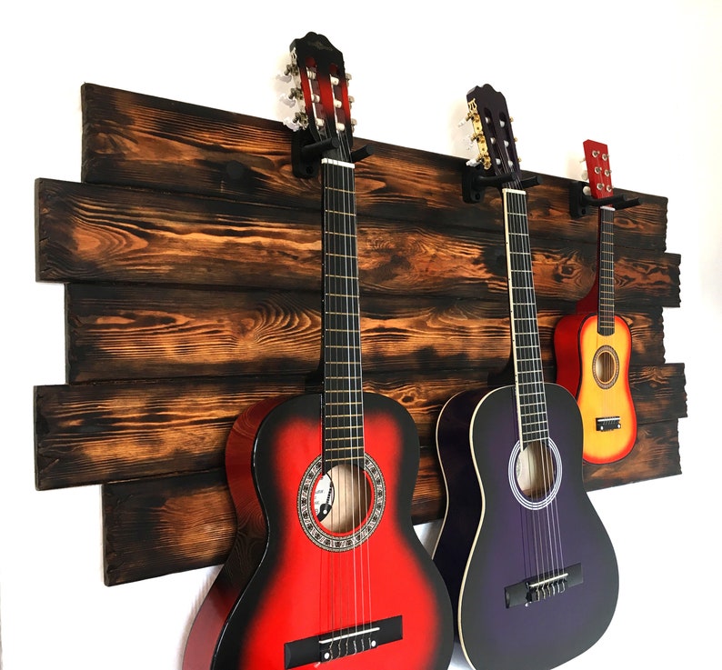 2 Pack Wooden Guitar Wall Mount With Photo Display, Guitar Holder Wall