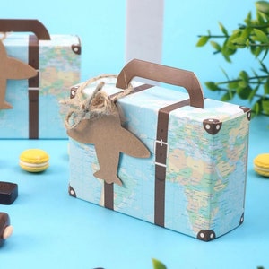 Boîte cadeau design valise créative pour fête Mini boîte de faveurs valise boîte cadeau thème du voyage carte du monde avion boîte de faveur