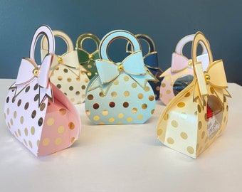 10 Mix & Match Polka Dot Pattern Purse Shaped Wedding, Birthday, Baby Shower, Bridal Shower, Party Gift Bag.