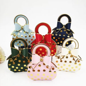 Juego de 10 bolsas de regalo con forma de monedero de lunares. Minibolso con lazo. Preciosa caja de regalo para muñeca Barbie.