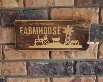 Farmhouse Scene Wood Sign