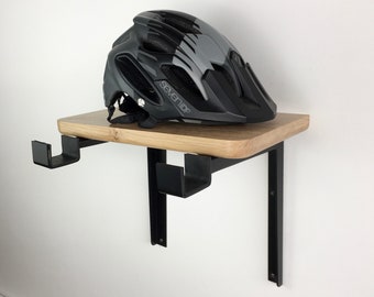 Bike Wall Mount Rack | Oak Shelf + Black Minimalist Style Bicycle Brackets