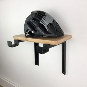 Bike Wall Mount Rack | Oak Shelf + Black Minimalist Style Bicycle Brackets