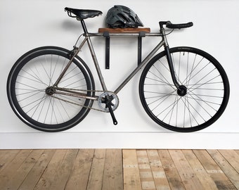 Bike Wall Mount Rack | Reclaimed Timber Shelf + Black Bicycle Brackets