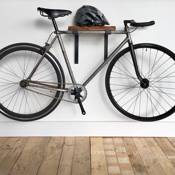 Bike Wall Mount Rack | Reclaimed Timber Shelf + Black Bicycle Brackets