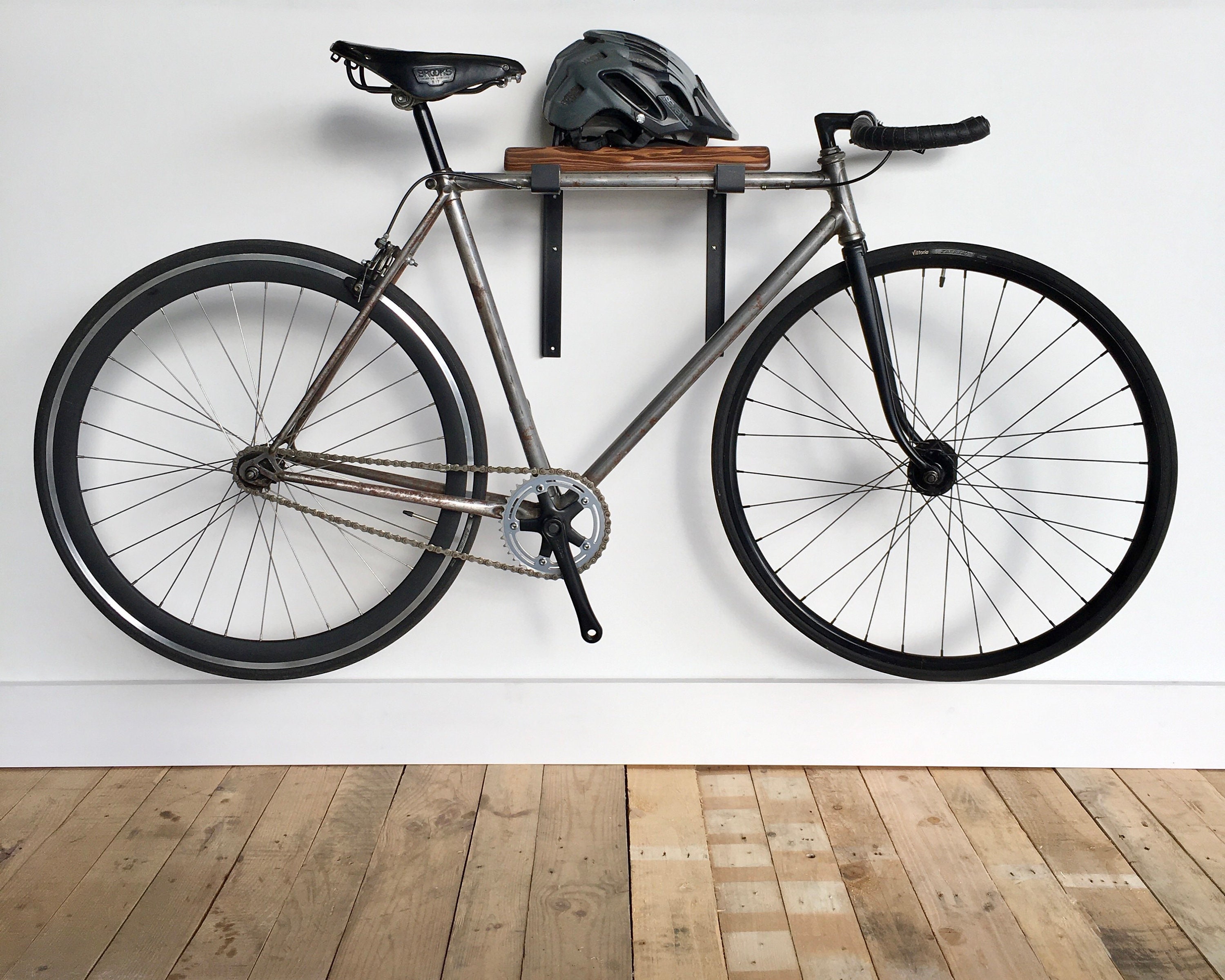Bike Wall Mount Rack Reclaimed Timber Shelf Black Bicycle Brackets