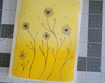 Blank Greeting Card, Hand Painted Greeting Card, Floral Note Card, Hand Painted Card