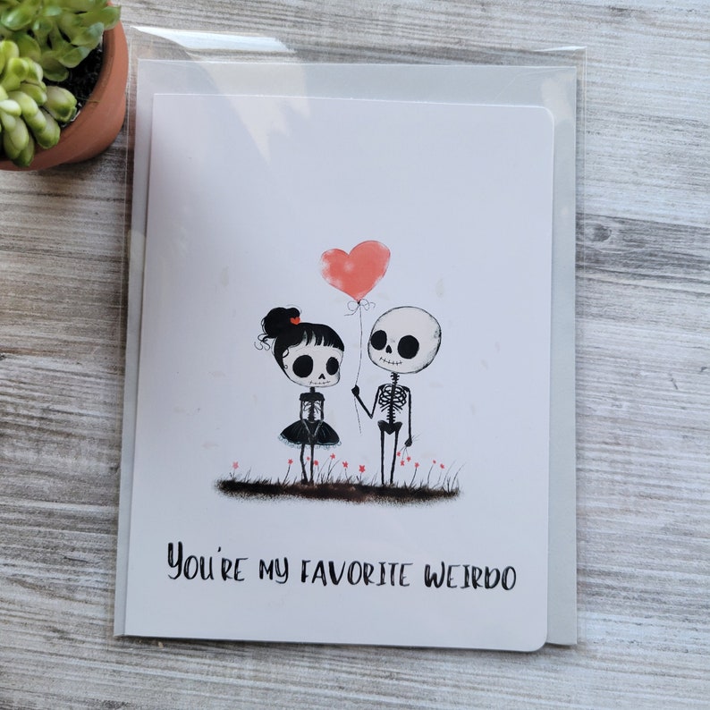 Cute Skeleton Card Dark Humor Love Spooky Anniversary Handmade Gift Greeting Card All Occasions Valentines Friends Family Weird Weirdo bild 1
