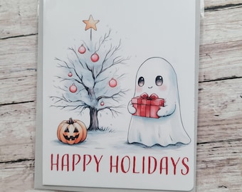 Christmas Card Creepmas Card Dark Humor  Cute Spooky Happy Holidays Handmade Gift Greeting Card Super Cute  Ghost Card Merry Christmas
