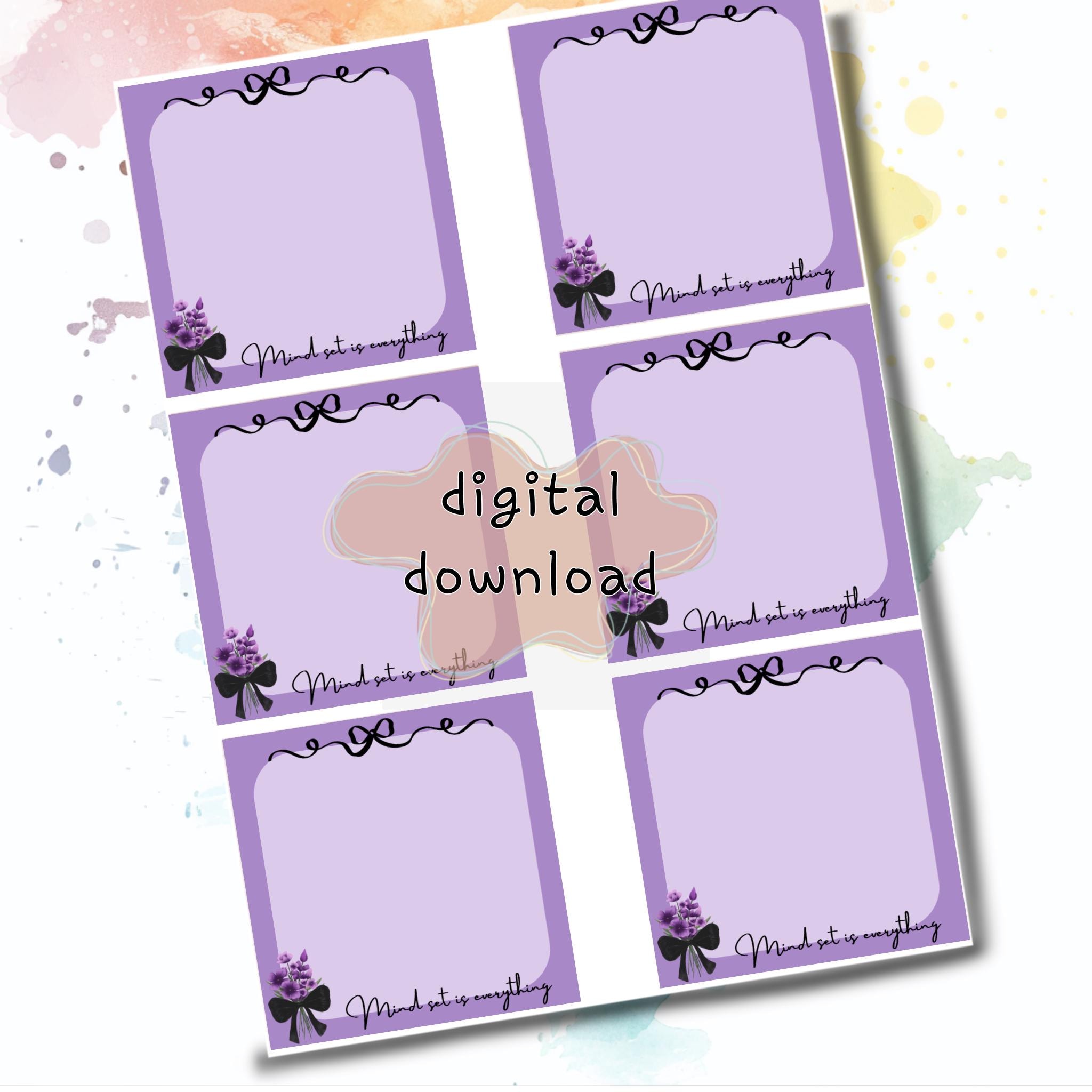 Sticky Note Purple Printable Sticky Notes | Purple Flowers Notes | Digital Post It Notes ...
