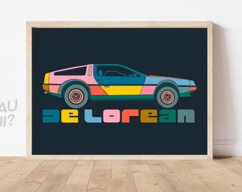 DeLorean Car print, 80's, classic car