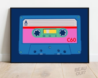 Cassette Tape print, 80's retro