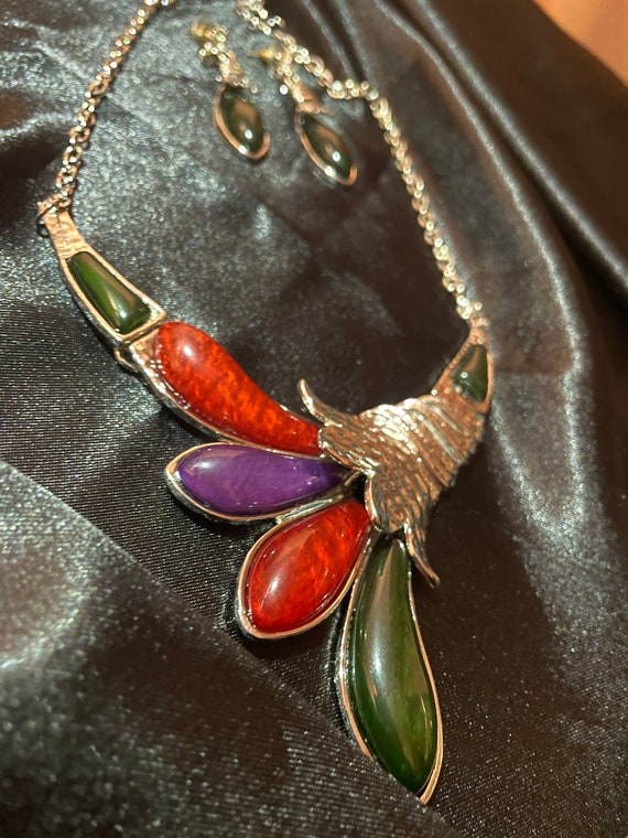 Beautiful Vintage Jewellery Silver Set Colourful … - image 7