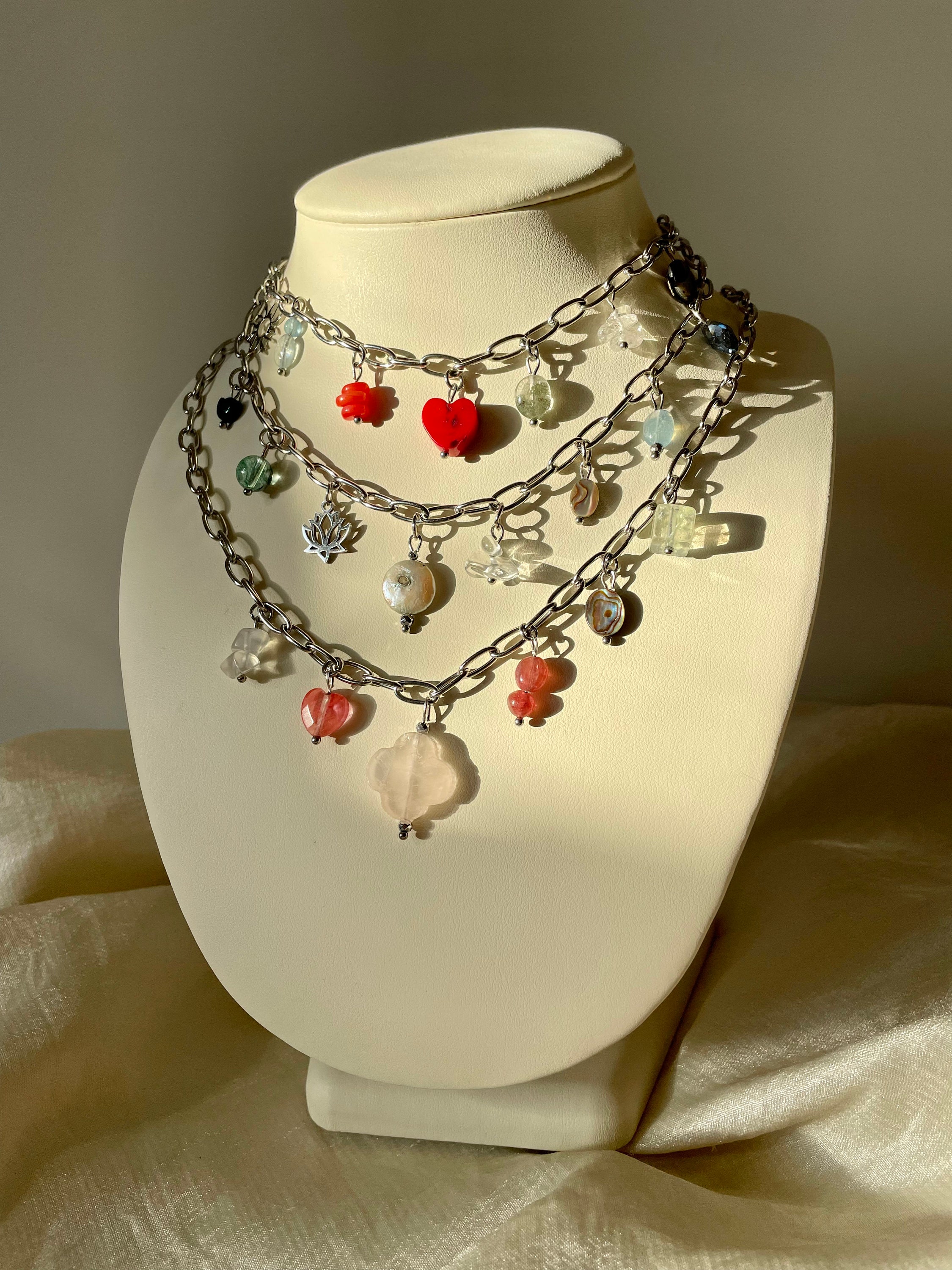 Multicharm Rose Quartz Stainless Steel Necklace