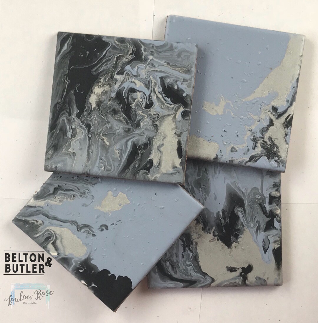 Set of 4 Ceramic Coasters Handmade With Acrylic Paint Pour in - Etsy
