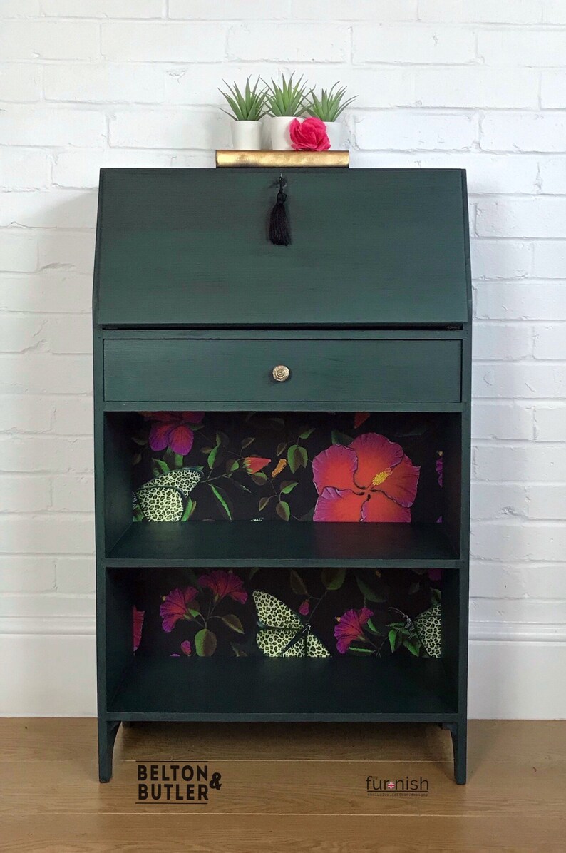 Dark Green Bureau Bookshelves Decoupaged With Print By Muck N Etsy