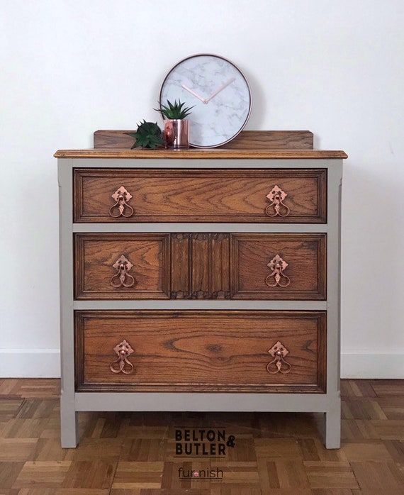 Stone Grey Rustic Oak Chest Of Drawer Matching Bedroom Set Etsy