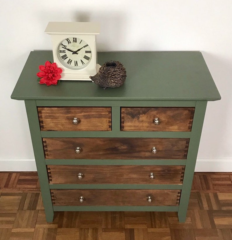 Rustic Green and Wood Chest of Drawers. Hand Painted Green and Etsy