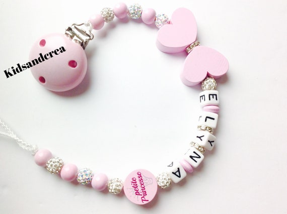 Attache Sucette Bebe Personnalise Perles De Bois Fille Fuchsia Princesse Attache Tetine Accessoires Pour Tetine Bebe Et Puericulture Sucettes Et Anneaux De Dentition Produits Handmade