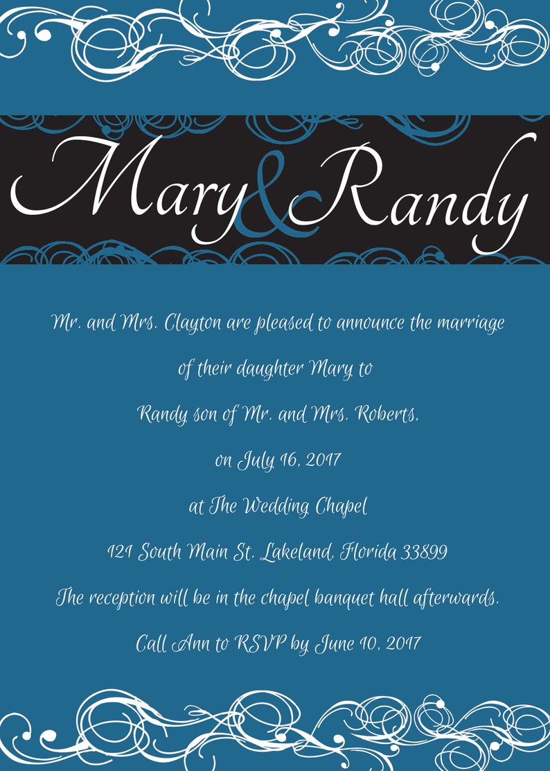 Digital download custom design 7x5 Wedding Invitation