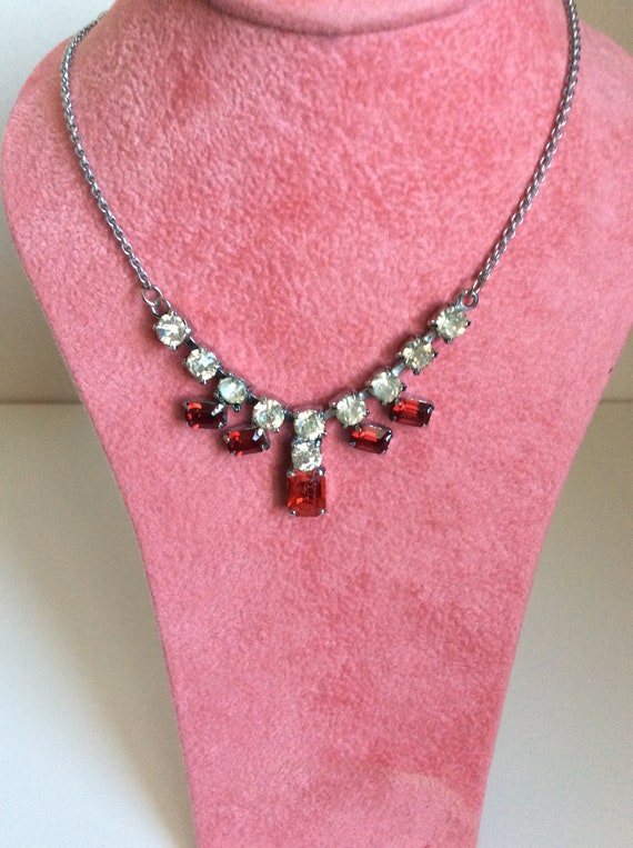 Vintage paste necklace. Red and clear stone neckla