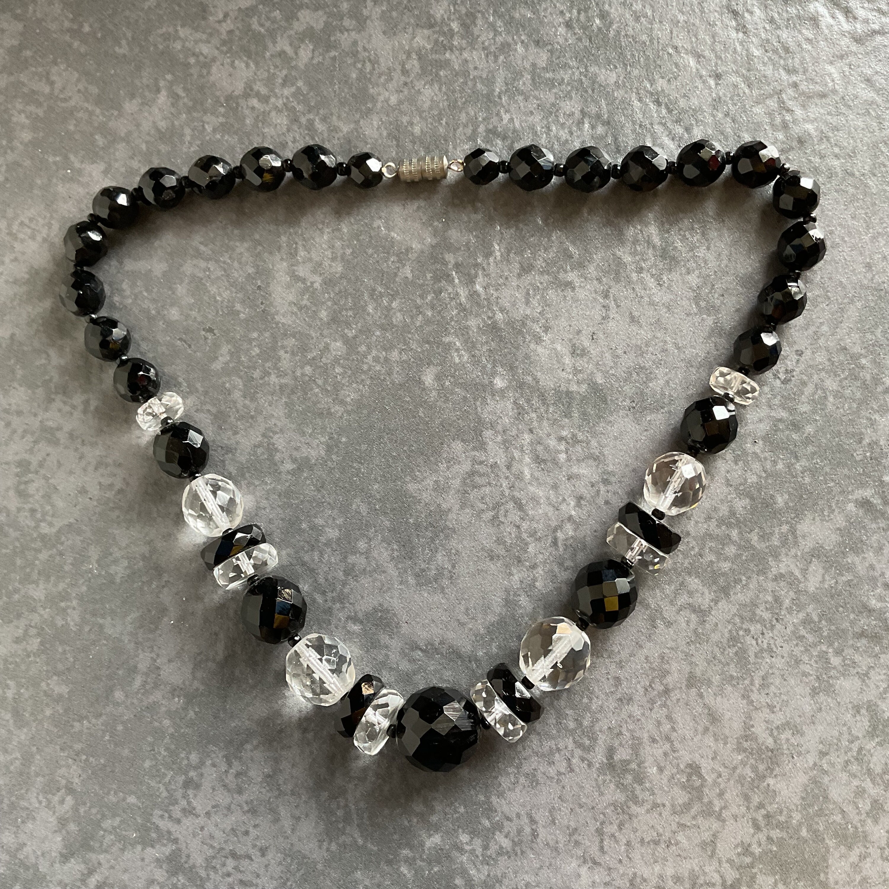 Art Deco Original Black Glass & Clear Frosted Glass Bead