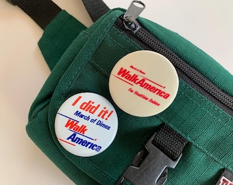 Vintage "March of Dimes - WalkAmerica" TWO (2) Pinback Buttons — Big 1.75" Pins! 80s 90s 2000s Retro