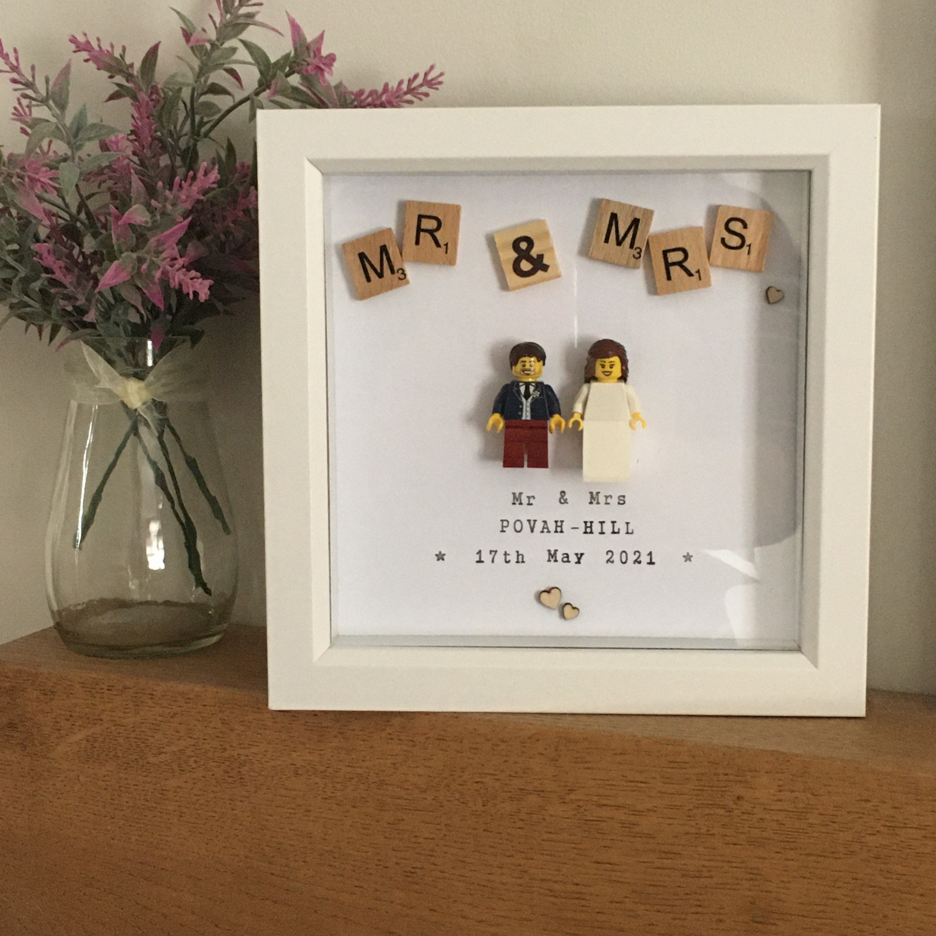 Hand made, personalised 'Mr & Mrs' LEGO WEDDING frame -  Italia