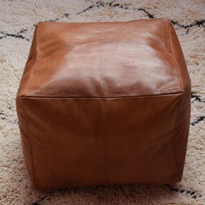 Moroccan handmade pouf, leather light tan poufs , ottoman square footstool,berber floor cushion,furniture,coffee table,ottoman pouf,leather