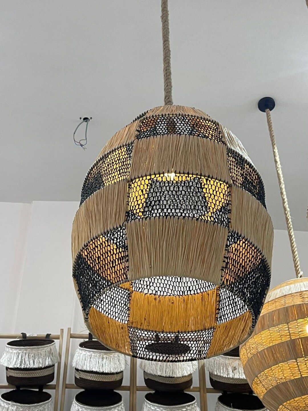 Moroccan Rattan Pendant Light Fixture – Handwoven Boho Ceiling Lamp ...