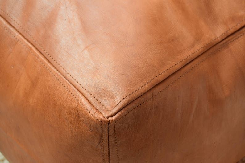 BEST OFFER 20/% OFF !! Free Shipping Moroccan handmade pouf ottoman square footstool leather light tan poufs
