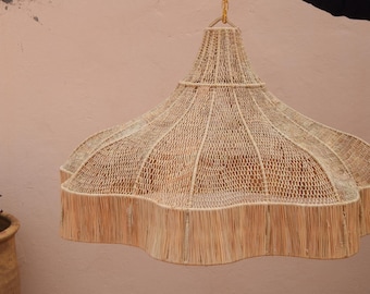 Natural Wicker Moroccan Chandelier – Boho Home Decor Ceiling Light, Handmade Lamp