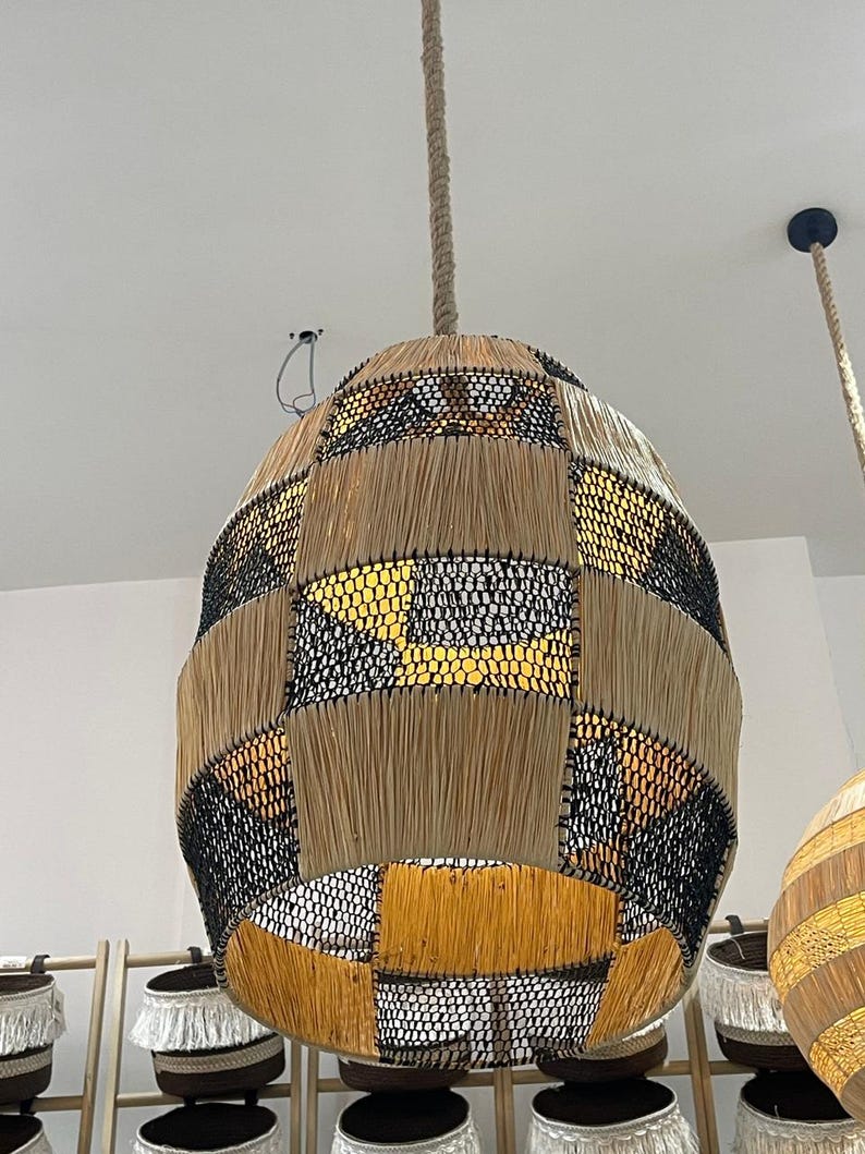 Moroccan Rattan Pendant Light Fixture – Handwoven Boho Ceiling Lamp ...