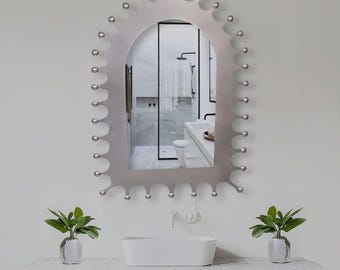 Punched Tin Mirror Moroccan Hacienda Style, Handmade Silver Metal Wall Mirror, Folk Art Spiked Mirror, Boho Rustic Southwestern Decor