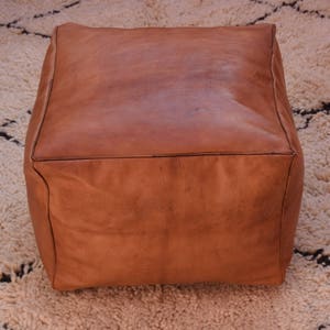Moroccan home decor pouf, leather handmade light tan poufs , ottoman square footstool,morocco leather pouf,luxury poufs