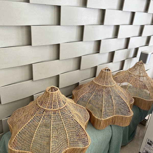 Moroccan Wave Rattan Pendant Light – Sculptural Woven Lampshade, Boho Organic Modern Ceiling Light, Handcrafted Wicker Fixture