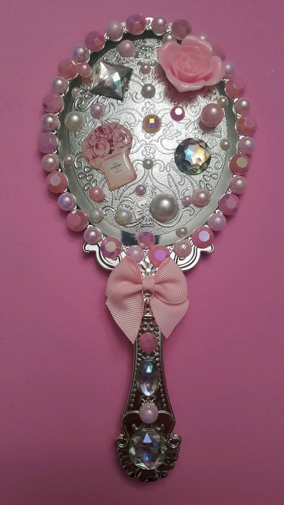 Pretty in pink Vanity Decor Hand held Mirror Etsy