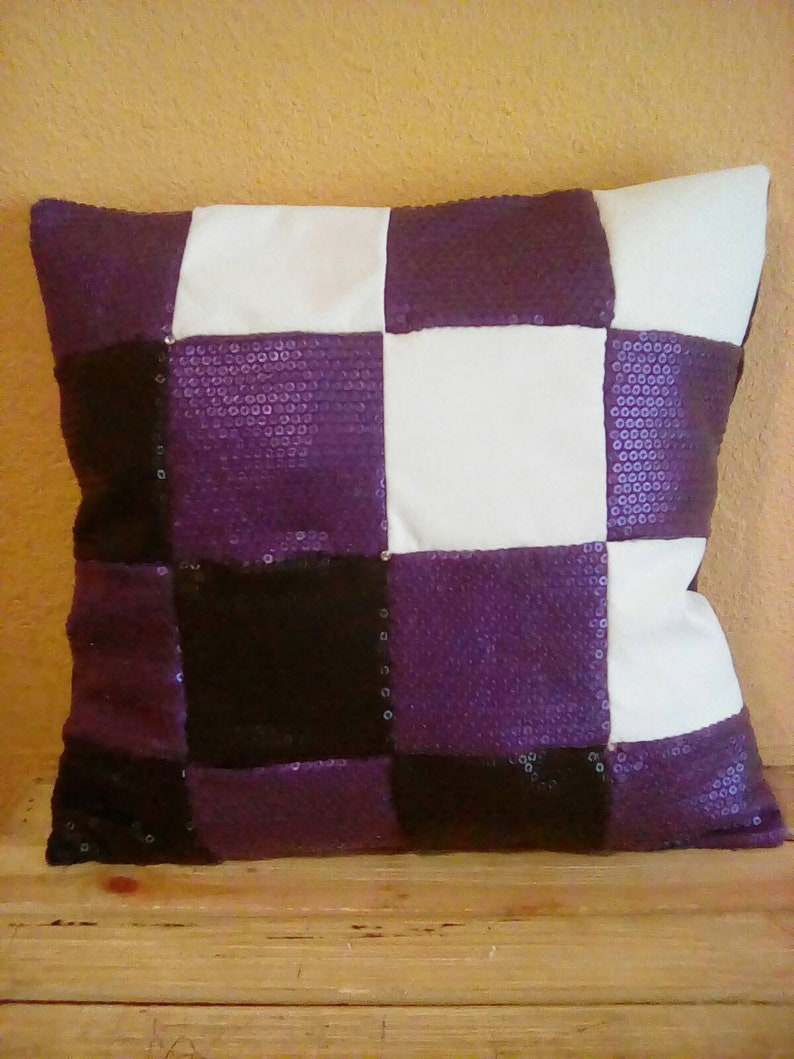 Patchwork Pillows Purple Pillows White Pillows Black Etsy
