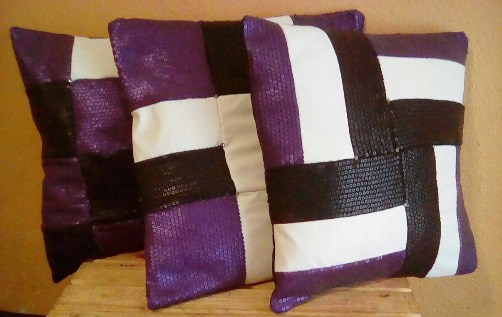 Patchwork Pillows Purple Pillows White Pillows Black Etsy