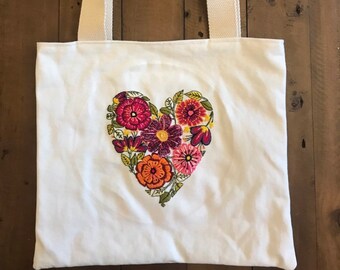 Heart hand embroidered bag unique floral embroidered bag fully lined bag