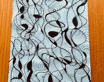 Original Abstract Doodle/Line Art one of a Kind Free Shipping Abstract Art Painting Black and White Home Design