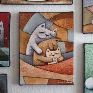 lovely sleeping Cats, Animal Wall Art, cat Drawing, funny Cat, cute Cat, cat Family