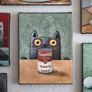 Campbells soup cat, Kitchen Picture, Print of original painting, Ivan Glock - Berlin Cat, black cat, Andy Warhol cat,