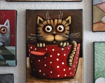 cat in cooking pot, Striped cat,  Modern Art, Ivan Glock - berlin cat,  Giclée print -