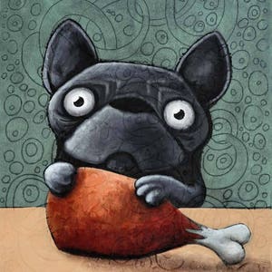 50x70cm black French bulldog, Dog Drawing, Cute Dog, French bulldog cartoon, French bulldog Illustration, Dog Print
