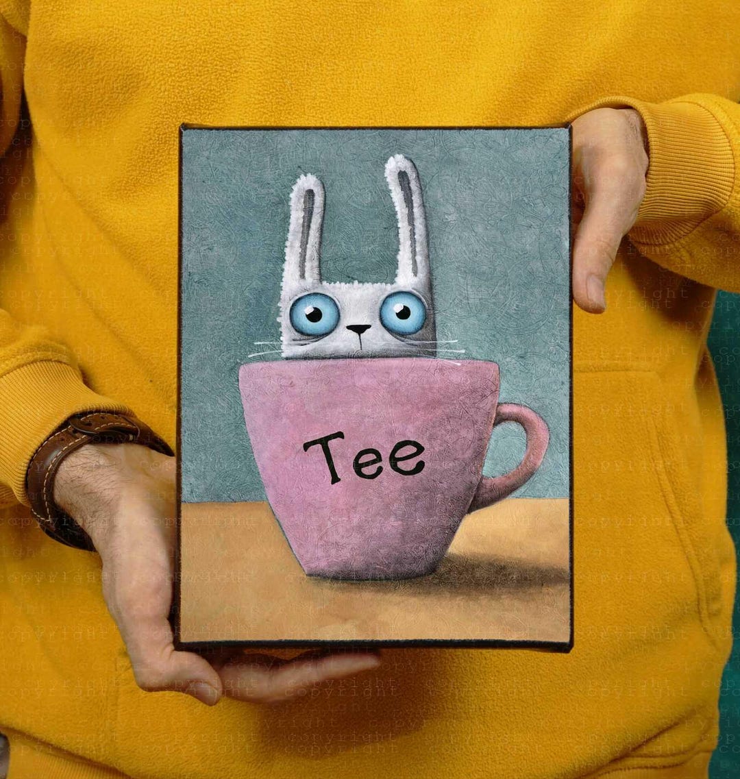 Bunny in Cup, Kitchen Print, Print of Original Acrylic Painting ...