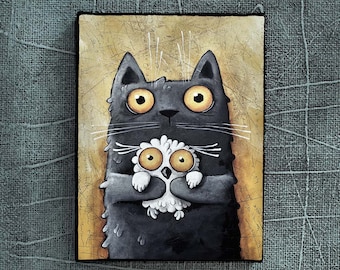 cat and owl, Ivan Glock, white owl black cat, print on canvas, 18x24,