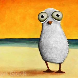 funny seagull , seagull Drawing, seagull on the beach 50x70